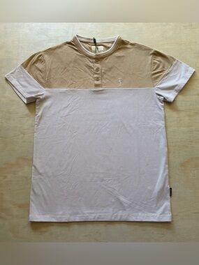 Scott James Color Block T-Shirt Men’s Small NWT Tan Striped Button Tee Stretch